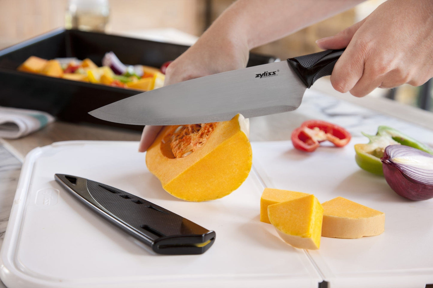 Chefs knife with sheath stainless steel blade